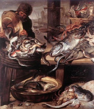 古典的な静物画 Painting - 魚屋の静物画 フランス・スナイダース